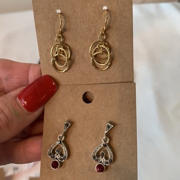 💐5/25 2 pair delicate dangle drop crystal gold tone circle earrings - Picture 6 of 9